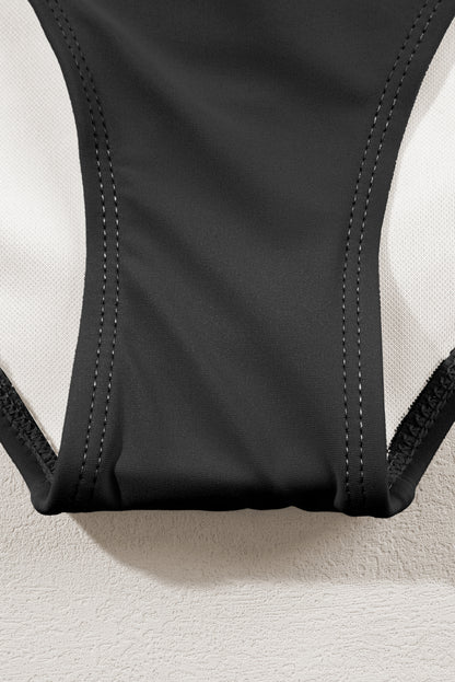 Maillot de bain bikini taille haute à rayures noires et bretelles spaghetti