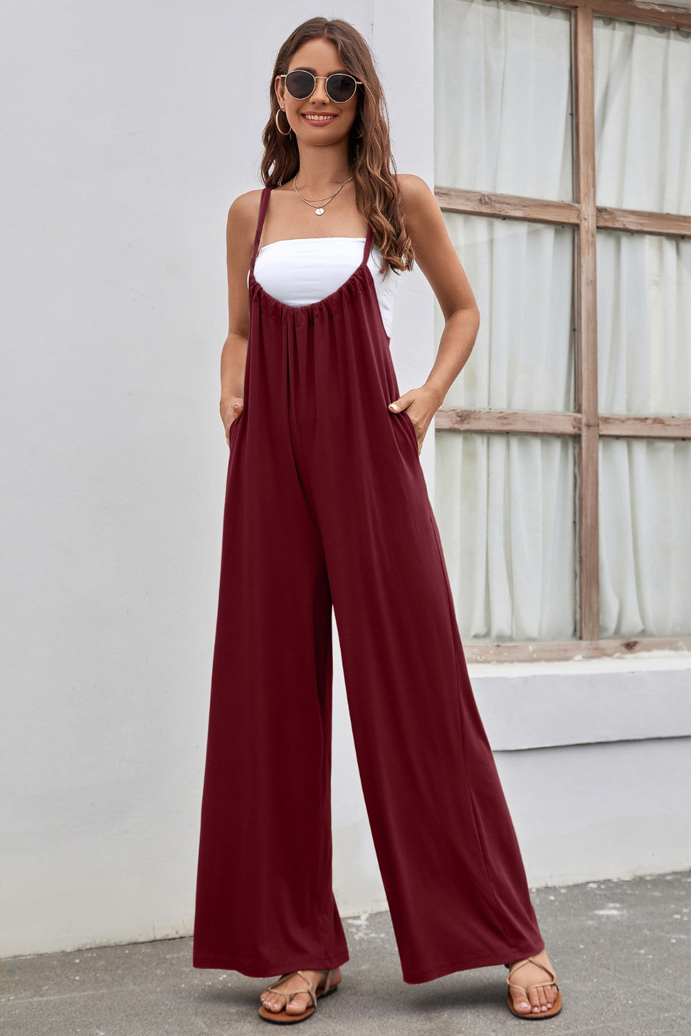 Tied Spaghetti Strap Wide Leg Jumpsuit