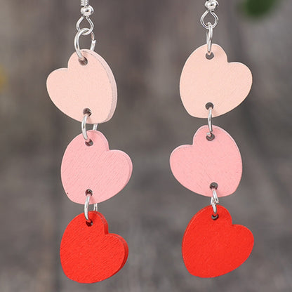 Pendientes colgantes de madera con forma de corazón