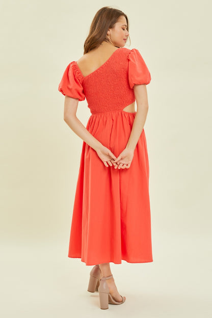 HEYSON - Robe midi smockée à découpes