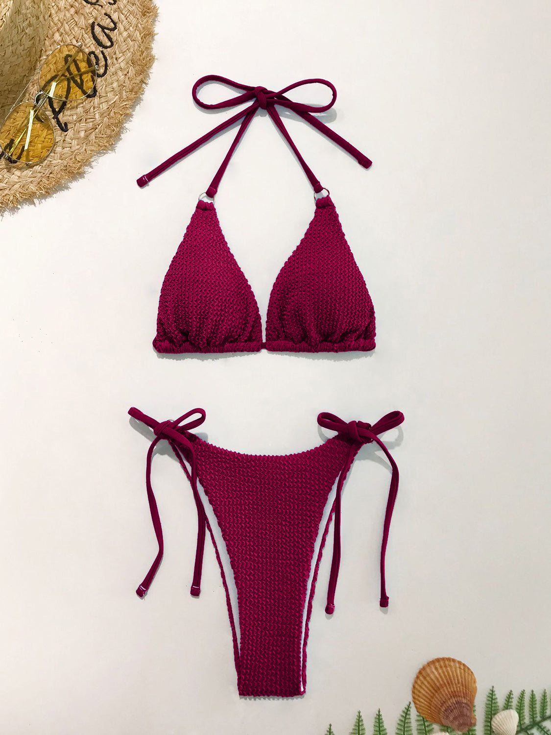 Ensemble de bikini deux pièces texturé à col licou