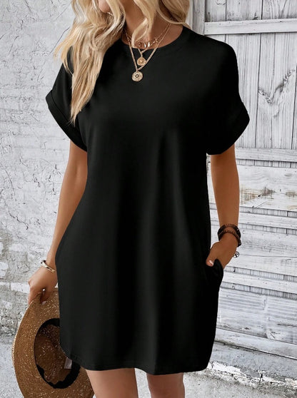 Women's Loose Short Sleeve Pocket Dress