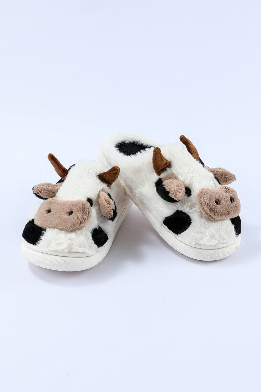 Pantuflas de felpa de vaca animal de dibujos animados blancos