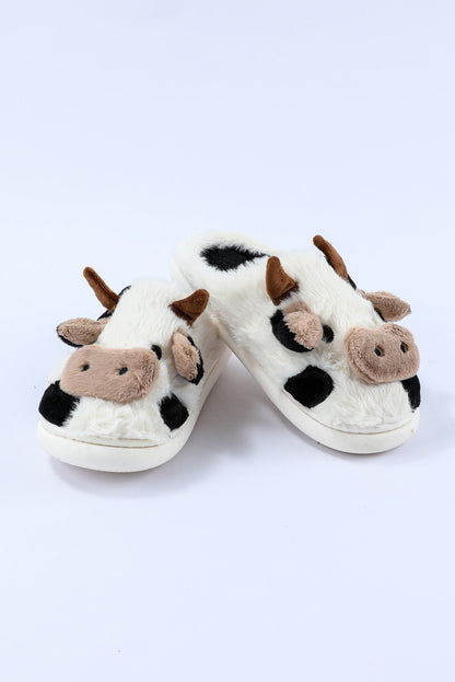 Pantuflas de felpa de vaca animal de dibujos animados blancos