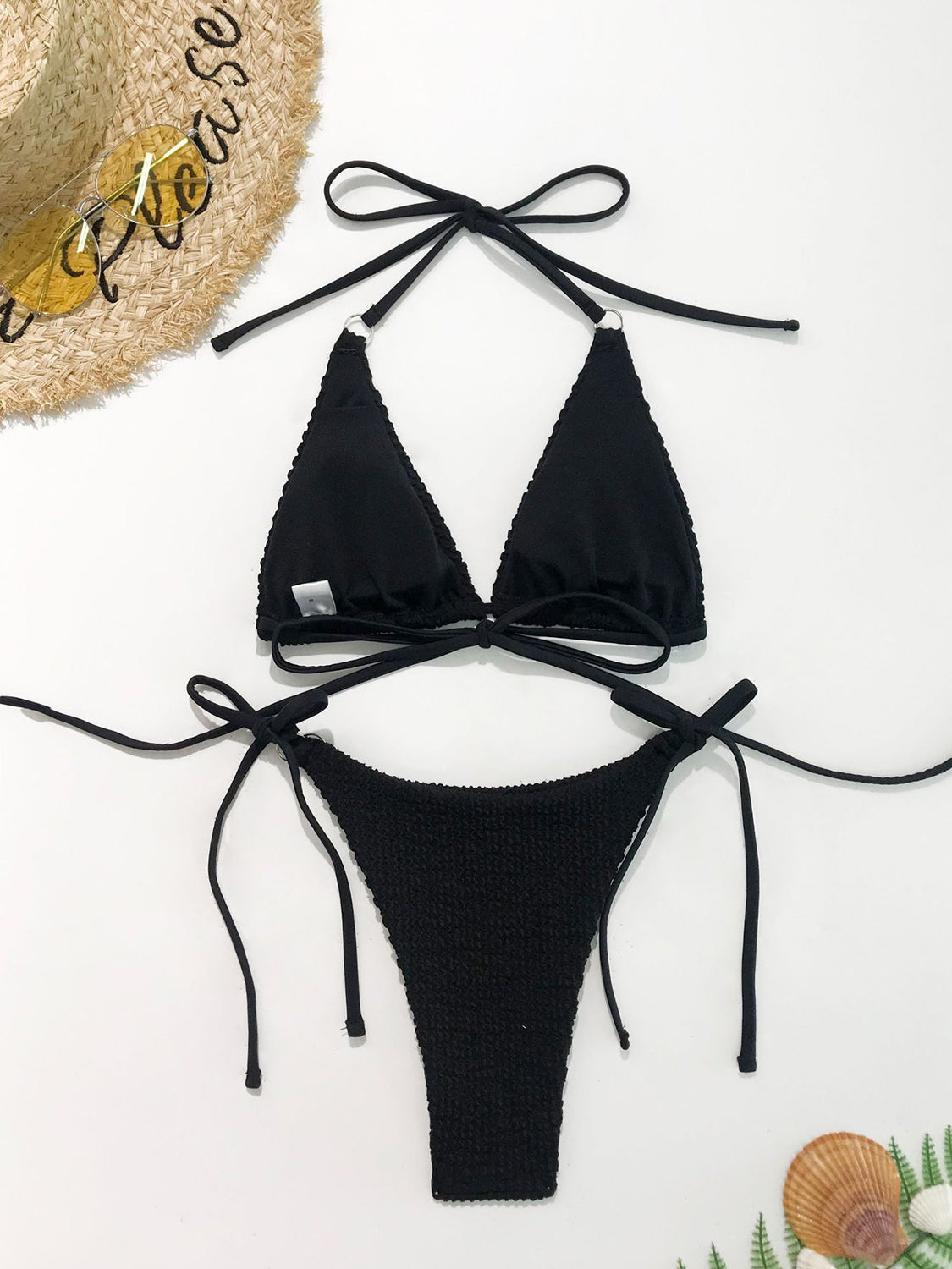 Ensemble de bikini deux pièces texturé à col licou