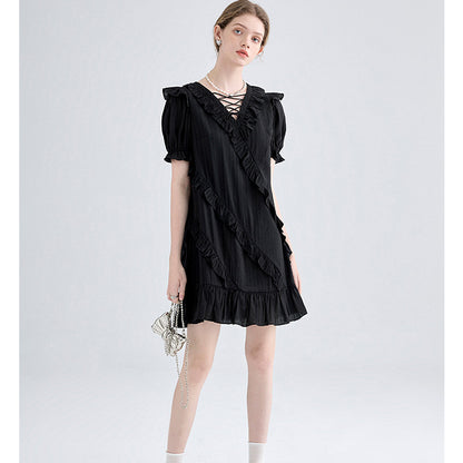 Design Sense Cross-tie Ruffled Little Black Dress