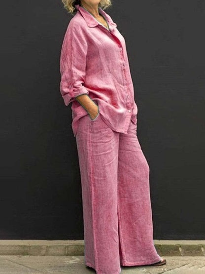 Women's Solid Color Casual Shirt Pants Suit