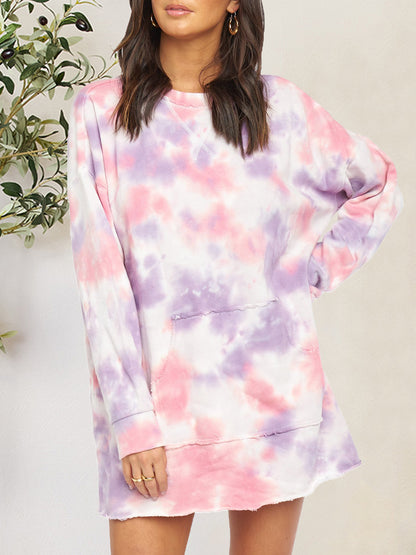 Tie-Dye Round Neck Dropped Shoulder Tee Dress