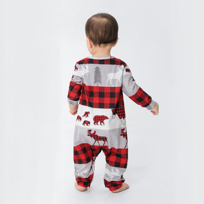 Baby Reindeer & Plaid Round Neck Jumpsuit