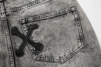 Jean slim gris délavé High Street Cross Bone Patch Skin