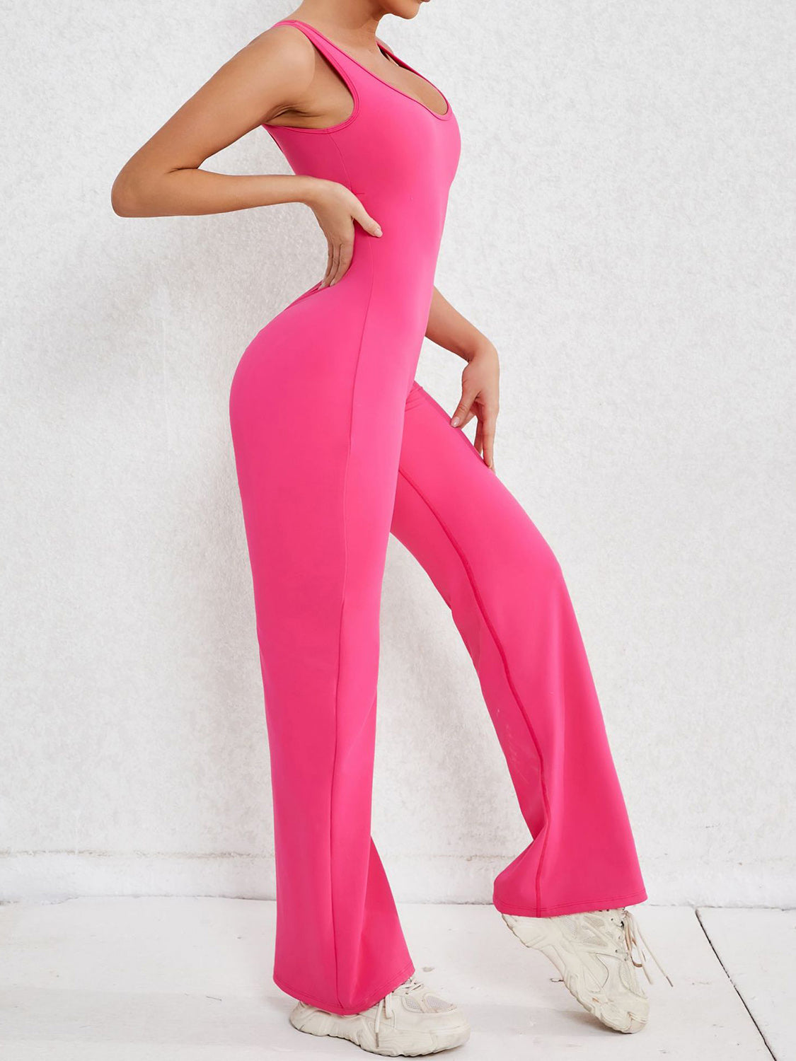 Cutout Wide Strap Scoop Neck Active Jumpsuit