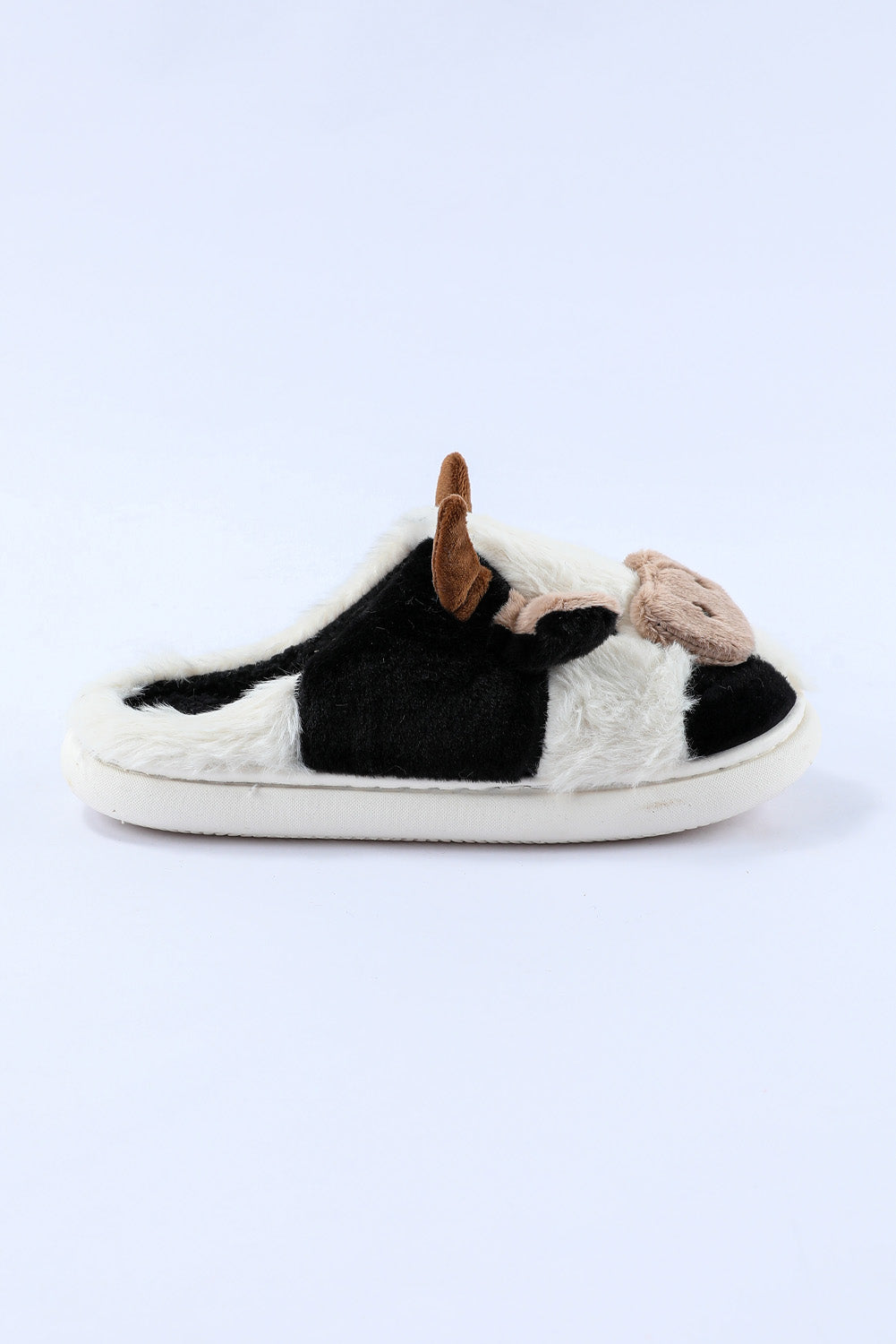 Pantuflas de felpa de vaca animal de dibujos animados blancos