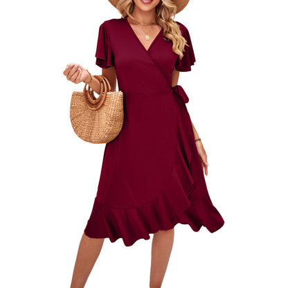 Women's Fashion Short Sleeve Lace-up Dress