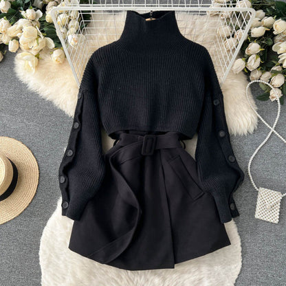 Women's Fashion Short Temperamental Sweater Vest Suit Skirt Two-piece Set