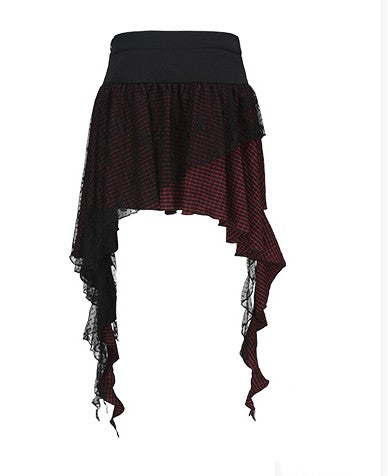 Checkered Skirt With Feminine Lace Patchwork