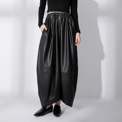 Black Matte Protein Environmentally Friendly PU Leather High-waisted Trousers Thin Velvet Simple