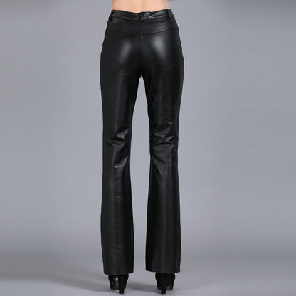 Fashion Women's Solid Color Bootcut Leather Suit Leather Pants