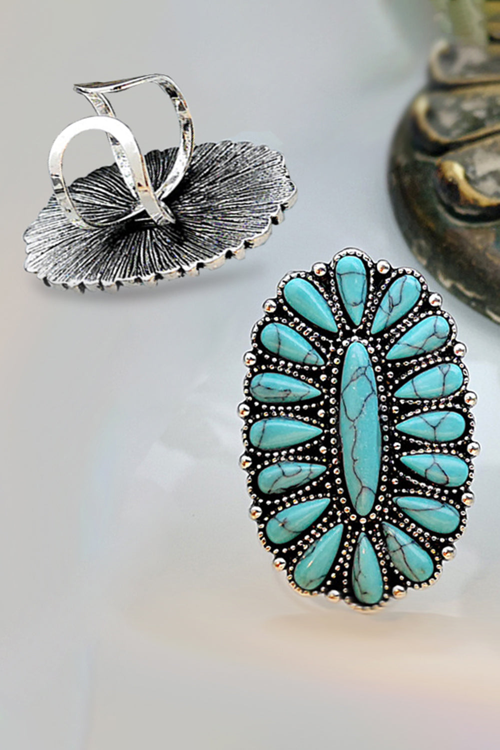 Bague Turquoise Ovale Vintage Verte