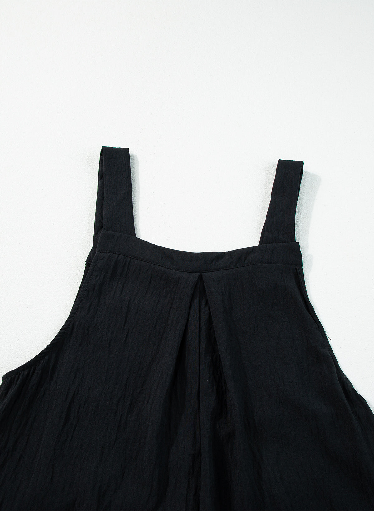 Black Buttoned Straps Crinkled Wide Leg Pocketed Overalls