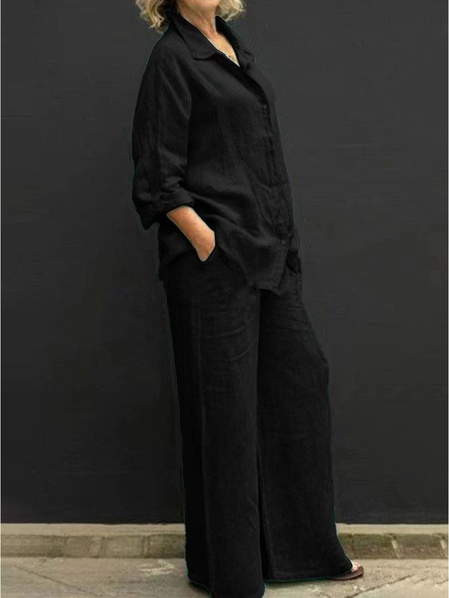 Women's Solid Color Casual Shirt Pants Suit