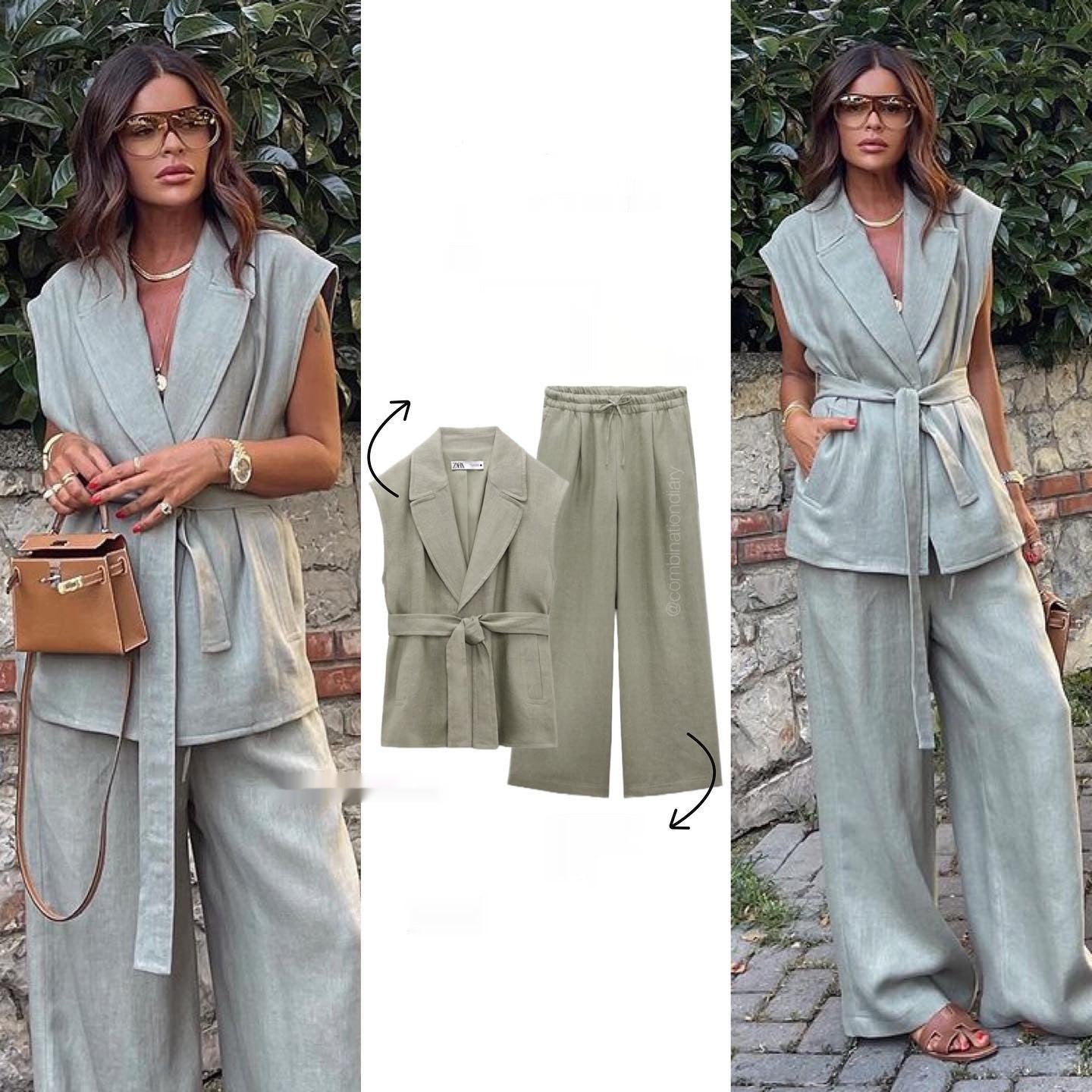 Women's Clothing With Belt Linen Vest Suit