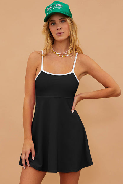 Robe de bain une pièce sportive côtelée noire à bretelles spaghetti