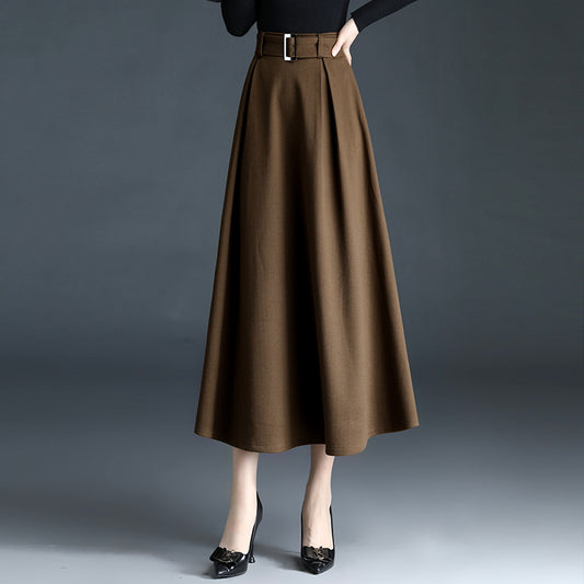 Women's New Loose A-line Pleated Long Skirt In Wool