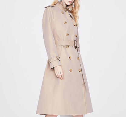 Autumn Trench Coat Women Long Trench Coat Popular Slim Fit Solid Color Non-Wrinkle Coat