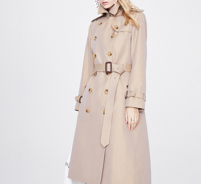 Autumn Trench Coat Women Long Trench Coat Popular Slim Fit Solid Color Non-Wrinkle Coat