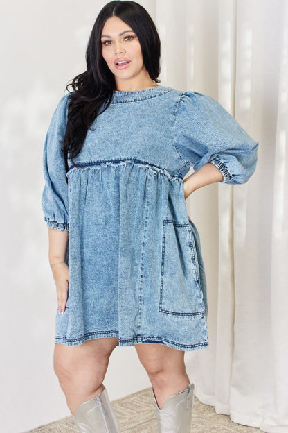 HEYSON Robe babydoll surdimensionnée en denim pleine taille