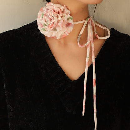 Camellia Flower Tie Choker Necklace