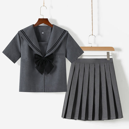 Traje de marinero estilo universitario japonés con cuello gris, falda plisada, traje uniforme JK