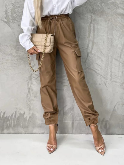 Pantalon taille haute noué avec poches