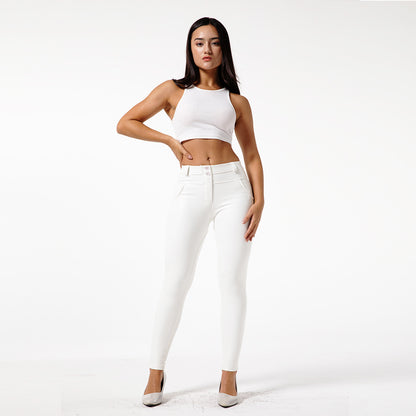 Pantalones blancos de cuero de PU para que las mujeres usen fitness