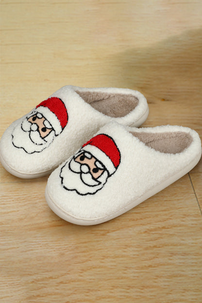 Pantuflas de felpa con estampado navideño de Papá Noel en color blanco