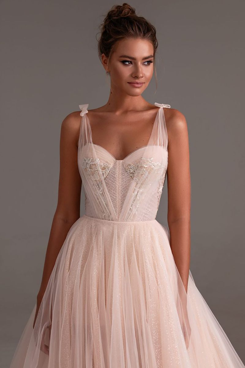 Champagne Colored Wedding Dress With Straps