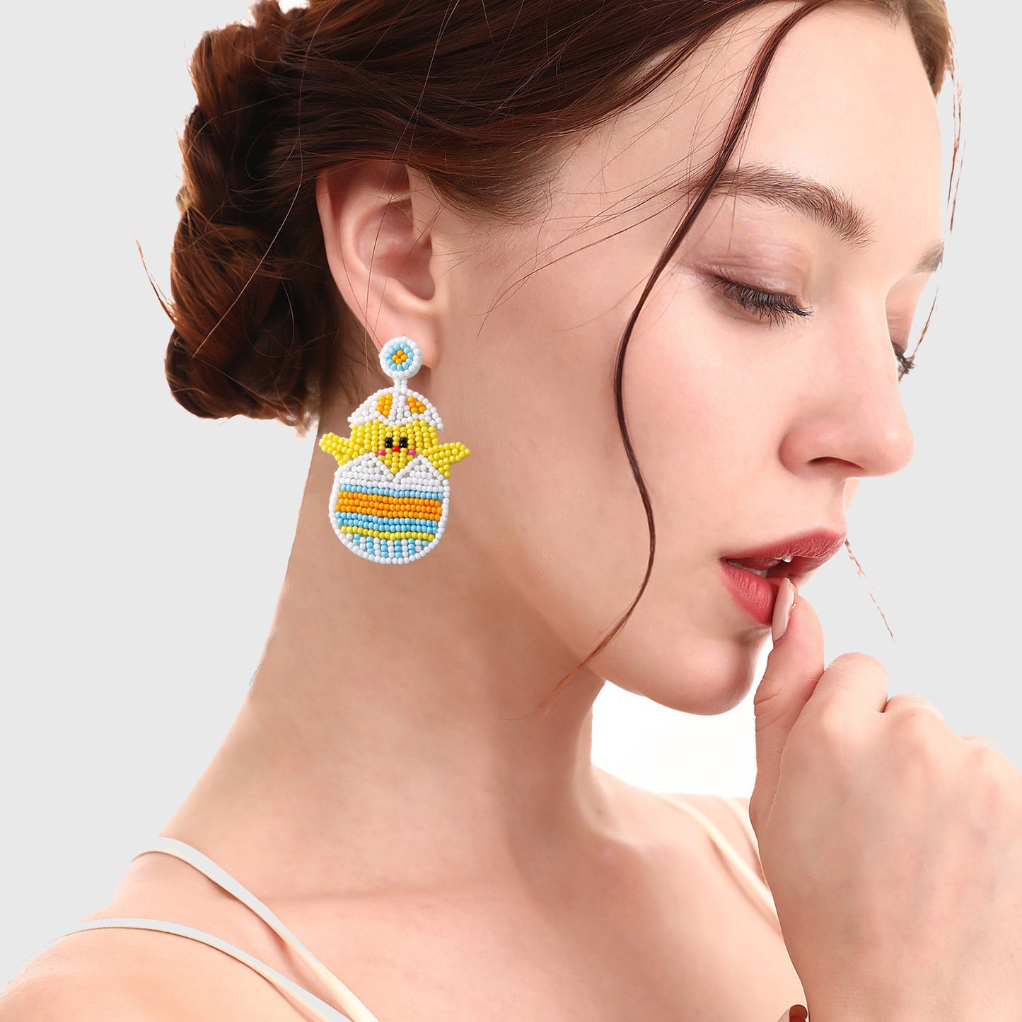 Boucles d'oreilles pendantes en forme de poulet en acier inoxydable avec perles