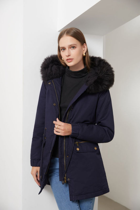 Autumn Winter Parka Women Fleece Lined Coat Women with Fur Collar Hooded Warm Jacket Loose Cotton Coat Plus Size