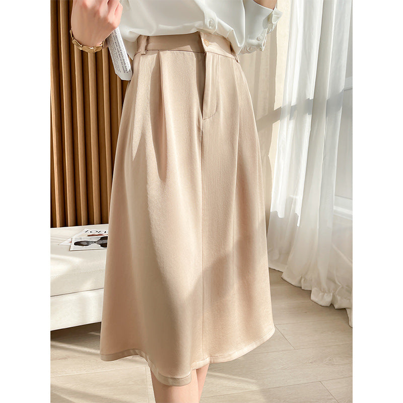 Women's High Waist Triacetate Loose Aline Skirt MidLength Chiffon Satin Drape