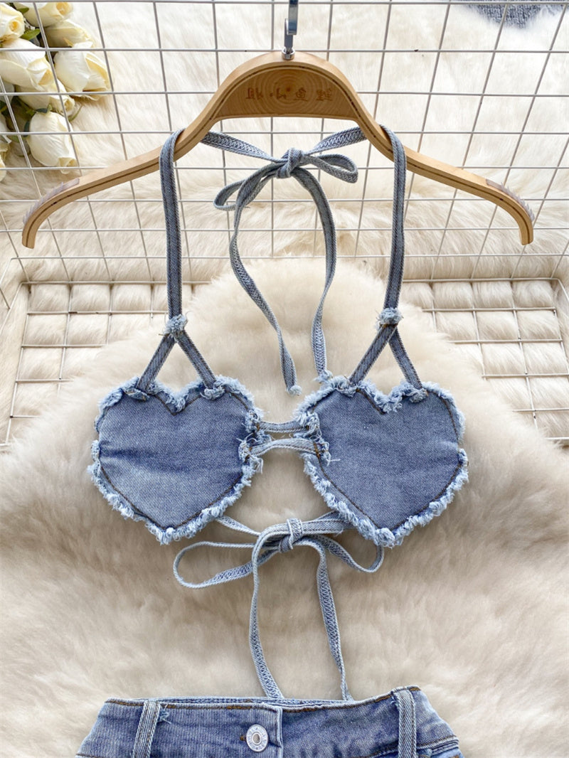 Denim Love Halter Suit For Women