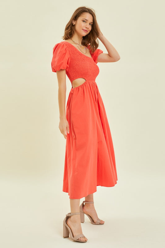 HEYSON - Robe midi smockée à découpes