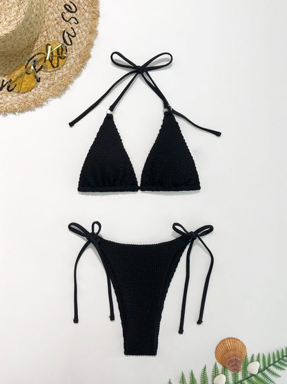 Ensemble de bikini deux pièces texturé à col licou