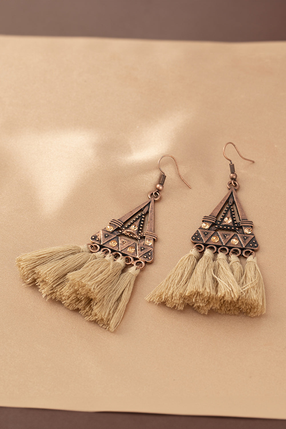 Brown Boho Triangle Metal Tasseled Earrings