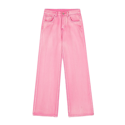 Pantalones vaqueros retro de color dopamina de otoño para mujer, pantalones sueltos informales de pierna recta, pantalones de colores adelgazantes