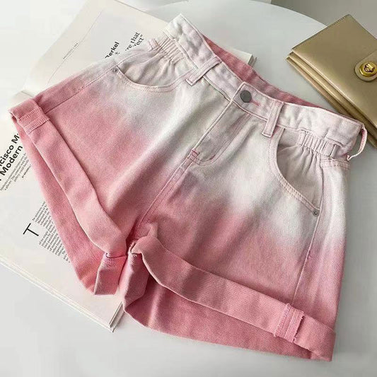 Summer Gradient Denim Shorts Women Jeans