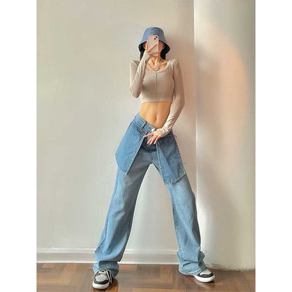 Women's High Waist Slim And Loose Wide Leg Jeans