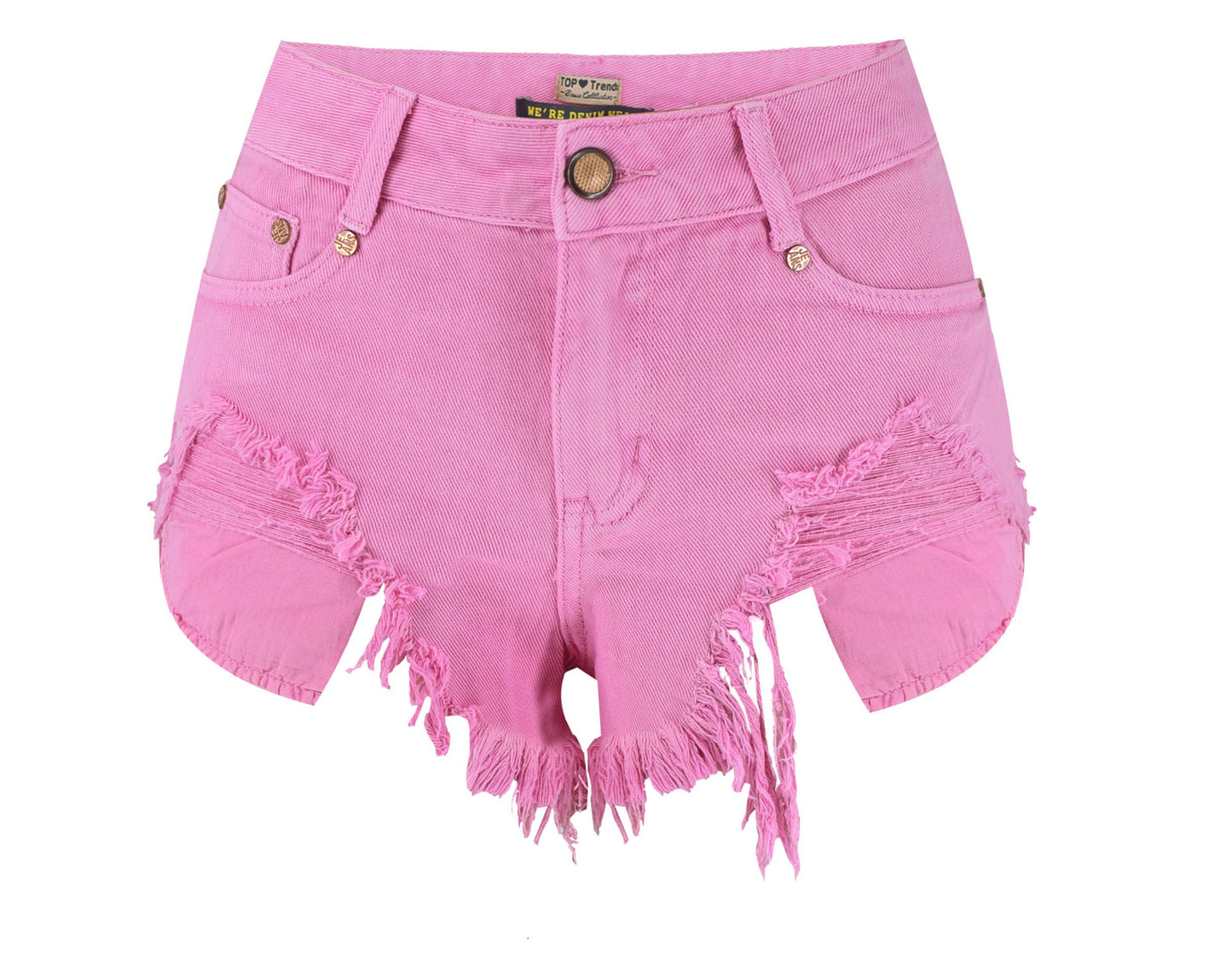 Ropa de mujer de cintura alta, pantalones ajustados desgastados irregulares asimétricos con bolsillo para discoteca, pantalones cortos de mezclilla para playa de color rosa fantasma