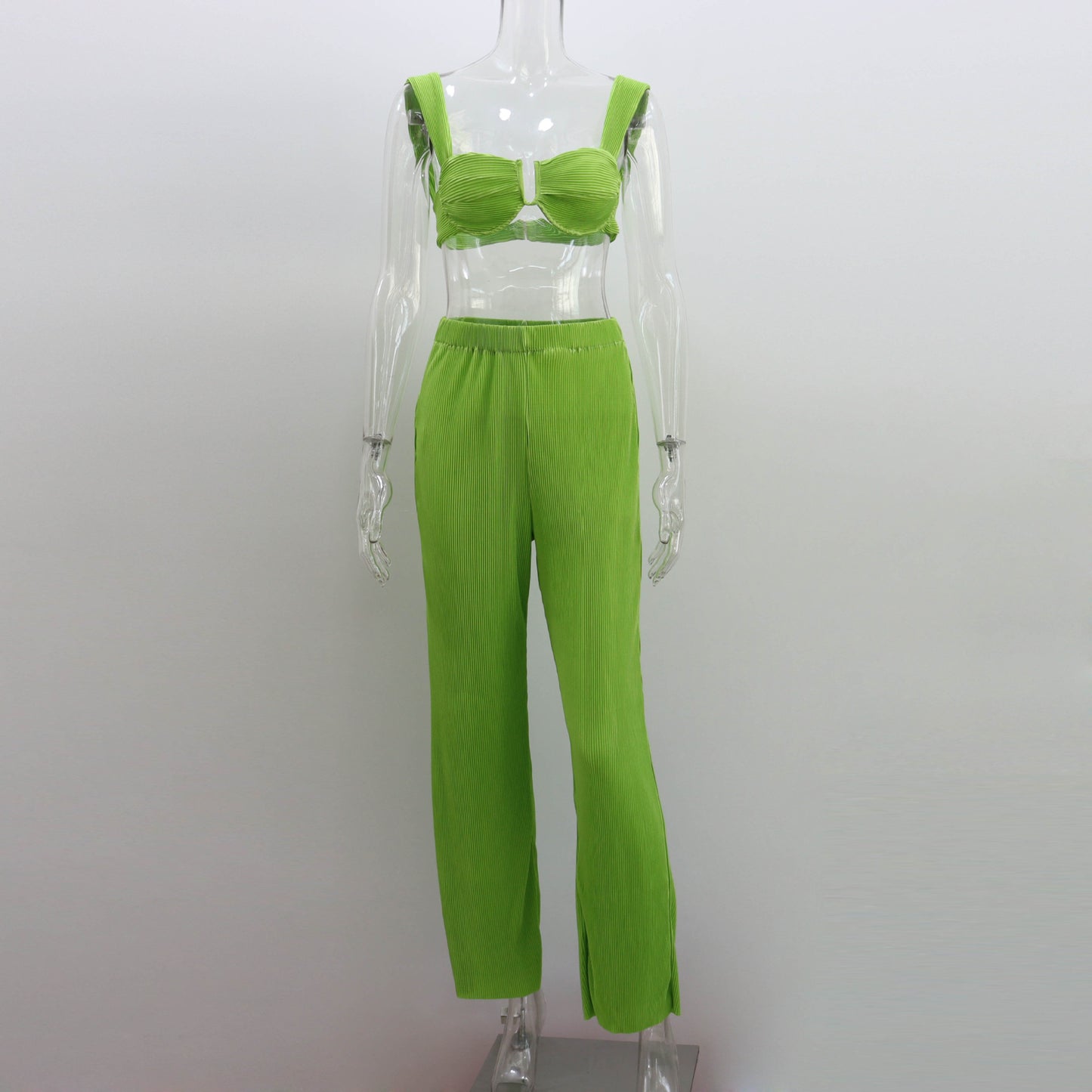 Women's Fashion Pleated Vest Casual Straight Pants Suit