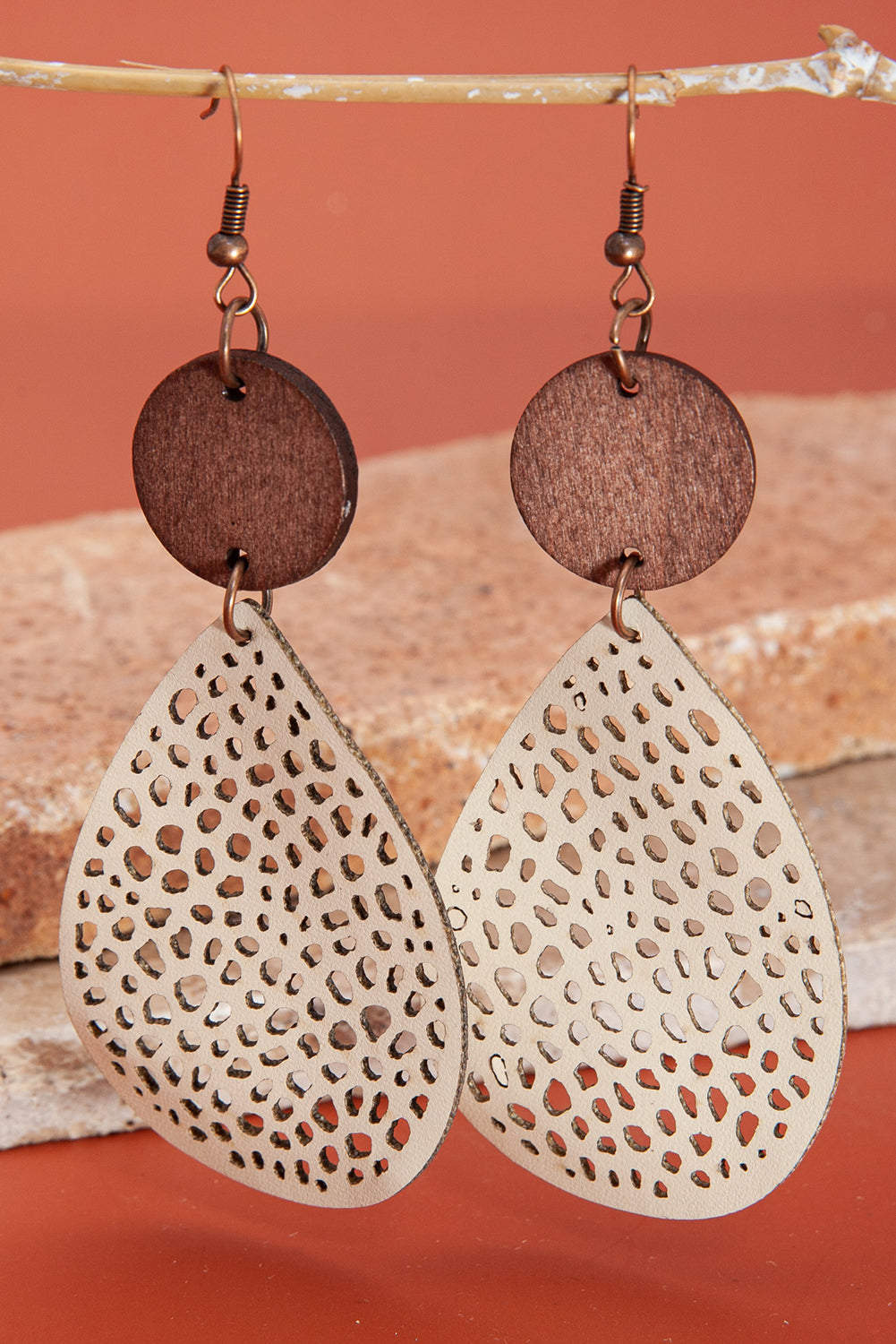 Apricot Colorblock Cut-Out Water Drop Hook Earrings