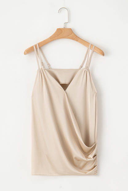 Apricot Wrap V Neck Ruched Satin Cami Top